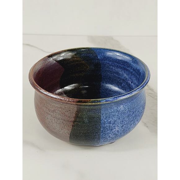 Chip & Dip Bowl Serving Platter Handmade Blue Pottery 10 1/2" Carolyn Cole Vtg - Picture 15 of 16